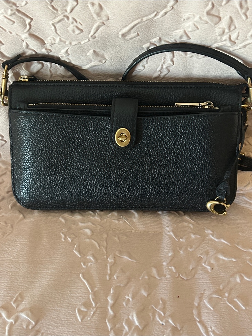 Coach Black Pebbled Leather Crossbody with Gold-Tone Hardware